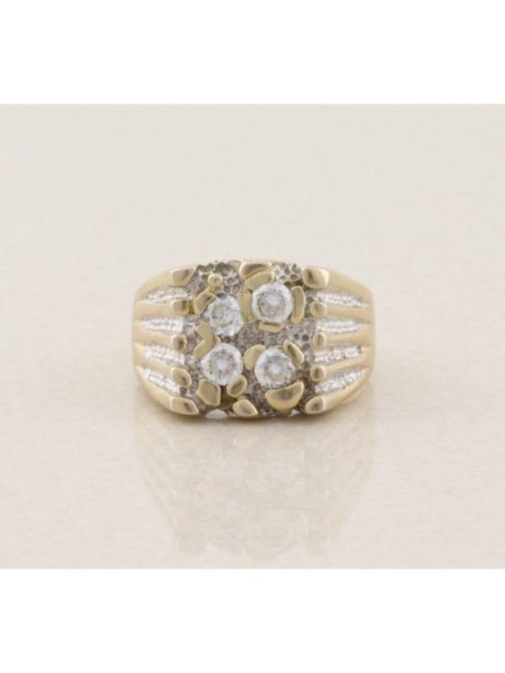 Men's 18k Gold Plate Over Sterling Silver Cubic Zirconia Nugget Ring Size 13 1/4